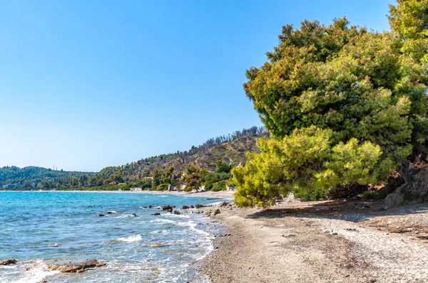 Piękna Ukryta Plaża Grecka Morzu Egejskim Halkidiki — Zdjęcie stockowe