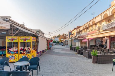 Kallithea, Greece - September 04,2019: Promenade, shops and restaurants in Kallithea, Greece