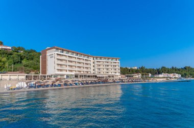 Kallithea, Greece - September 03,2019: Ammon Zeus Hotel in Kallithea, Greece. The most beautiful beach in Kallithea, Halkidiki, Greece.