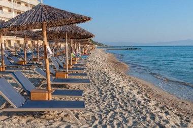 Kallithea, Greece - September 03,2019: Kalithea Beach (Greek:  ) the most beautiful beach in Kallithea, Halkidiki in Greece.