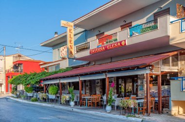 Kallithea, Greece - September 04,2019: Promenade, shops, Taverna and restaurants in Kallithea, Greece.