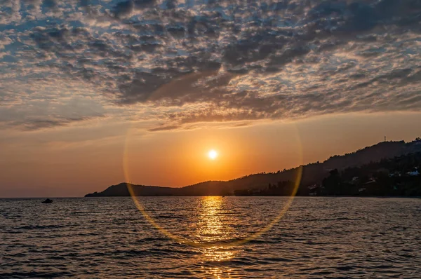 Por Sol Mar Com Efeito Círculo — Fotografia de Stock