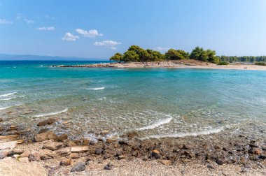 Halkidiki, Greece - September 05,2019: Lagoon Beach near Pefkochori, Halkidiki, Greece. One of the most beautiful beaches in the Halkidiki Peninsula.
