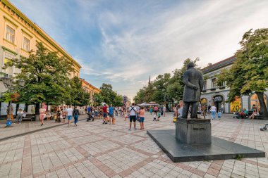 Novi Sad, Sırbistan 30 Temmuz 2019: Novi Sad 'daki ana aile gezisi. Zmaj Jovina Caddesi, Novi Sad 'ın yaya bölgesinin ana caddesi..