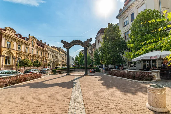 Площадь Молодоженов Trg Mladenaca Сербский Городе Нови Сад Сербия Ворота — стоковое фото