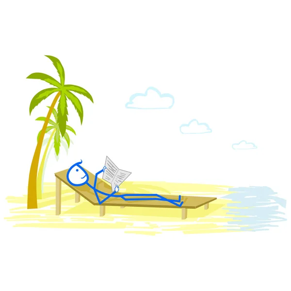 Man relaxing on the beach — Stock Vector