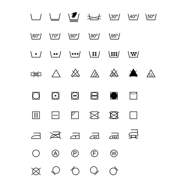 Laundry Symbols Collection Isolated White Background — Stock Vector
