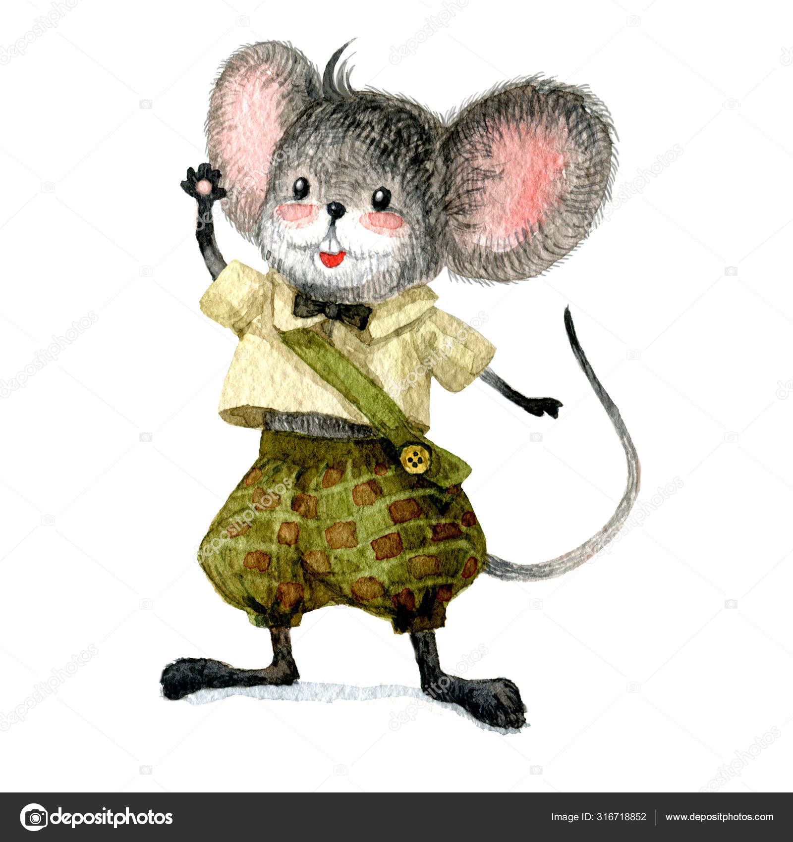 A cute little mouse with a butterfly greets the viewer. Watercolor illustration, handmade Stock Photo by ©@ 316718852 A cute little mouse with a butterfly greets the viewer. Watercolor illustration, handmade Stock Photo by ©@ 316718852