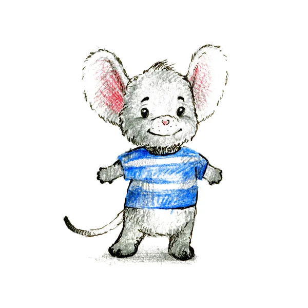 Leuke kleine grijze muis. Grafische illustratie, handgemaakt — Stockfoto