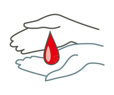 Bir damla kan tutan iki el. Vektör grafikleri