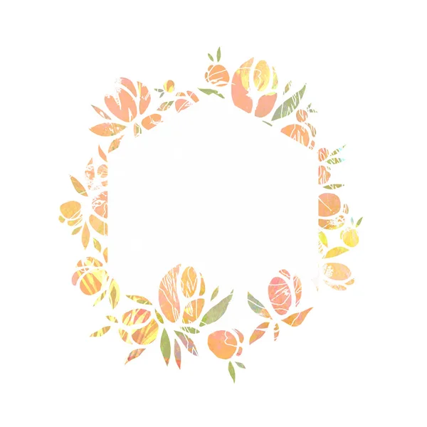 六角形的粉红色花朵框架，一个有花的奖章。 复古。 手工制作的水彩画. — 图库照片