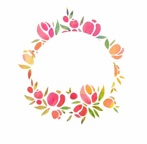 Round frame of rose flowers, a medallion with flowers. Watercolor illustration, handmade. — Stock Photo, Image