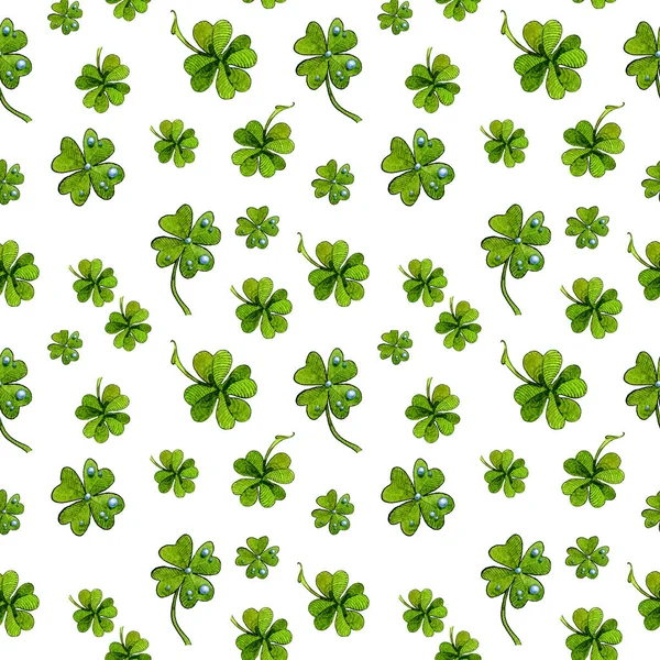 Four leaf clover for luck. Watercolor illustration, handmade. — Stock Photo, Image