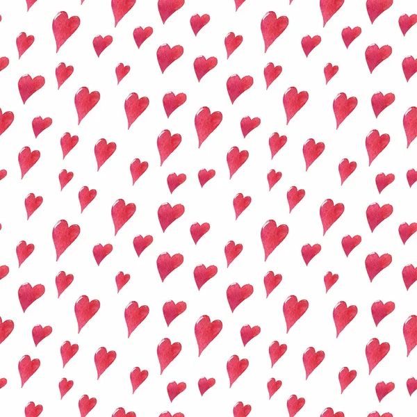 Nahtloses Muster einfacher Herzen. Handgemachte Aquarell-Illustration. — Stockfoto