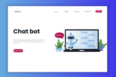 Chatbot teknolojisi web sitesi şablonu. Bu web siteleri, iniş sayfaları, mobil uygulamalar, posterler, afişler için harika.