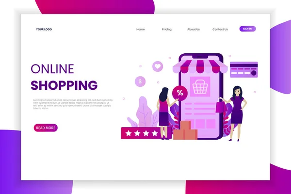 Modern Flat Design Online Shopping Landing Page Design Can Used — Stock Vector