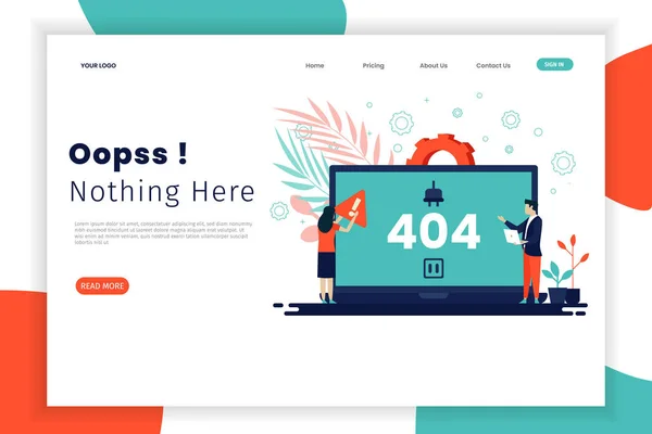 Modern Düz Dizayn Hatası 404 Iniş Sayfası Tasarım Web Siteleri — Stok Vektör