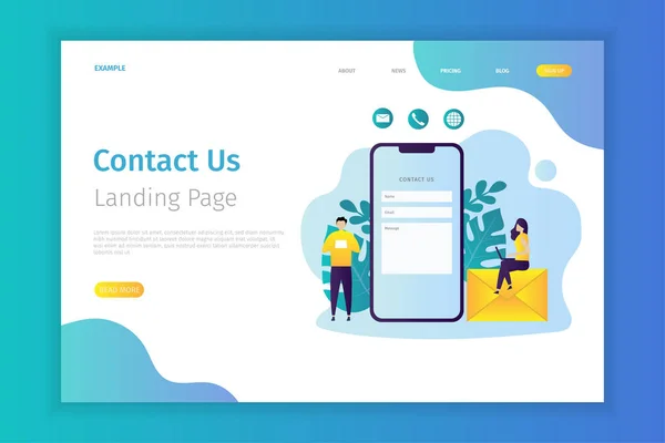 Contacteer Ons Platte Vector Illustratie Concept Landing Page Contacteer Ons — Stockvector