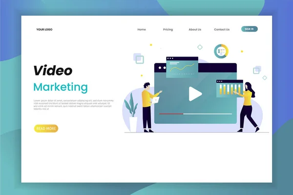 Video Marketing Reclame Landing Page Dit Ontwerp Kan Worden Gebruikt — Stockvector