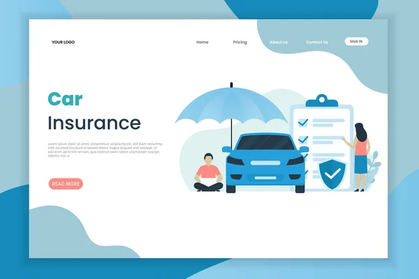 Plan Design Bil Försäkring Landningssida Mall Bilen Ovanför Har Ett — Stock vektor