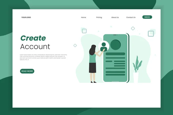 ランディングページ用のアカウントレジスタの近代的なフラットベクトル図 ソーシャルメディアでプロフィールを編集する ランディングページテンプレート — ストックベクタ