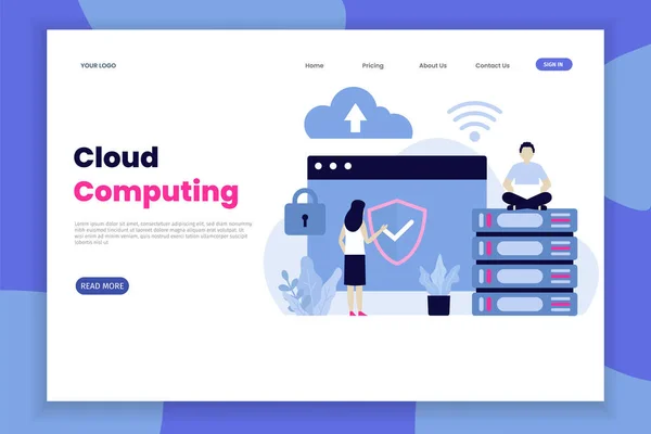 Cloud Computing Online Database Technology Landing Page Template Landing Page — Stock Vector