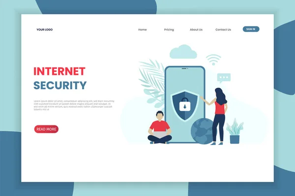Plantilla Página Aterrizaje Seguridad Internet Diseño Moderno Plano Plantilla Página — Archivo Imágenes Vectoriales