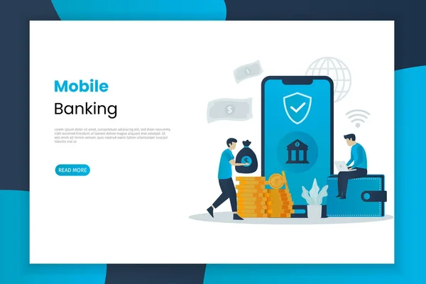 Mobiel Bankieren Illustratie Landing Page Mensen Banktransacties Het Internet Illustratie — Stockvector