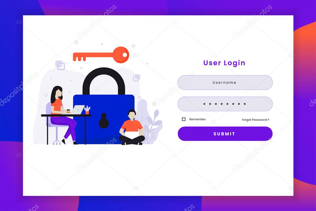 User login illustration with key.This design can use to illustration landing page for site, banner, mobile apps, poster and other