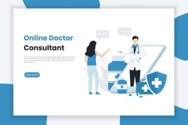 Çevrimiçi doktor danışmanı çizimi. Bu tasarım web siteleri, iniş sayfaları, UI, mobil uygulamalar, posterler, afişler için kullanılabilir