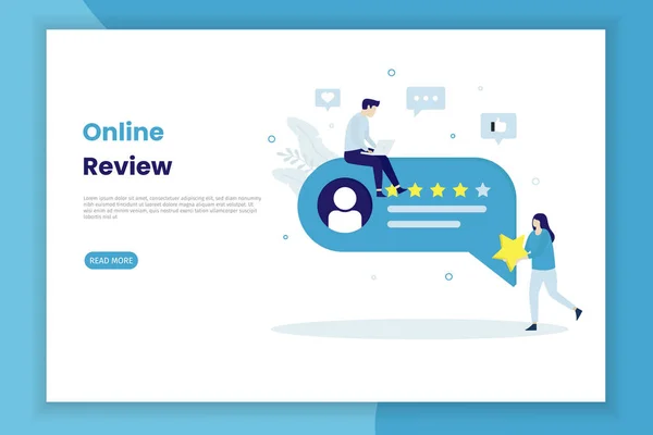 Çevrimiçi inceleme illüstrasyon iniş sayfası. Bu tasarım web siteleri, iniş sayfaları, UI, mobil uygulamalar, posterler, afişler için kullanılabilir