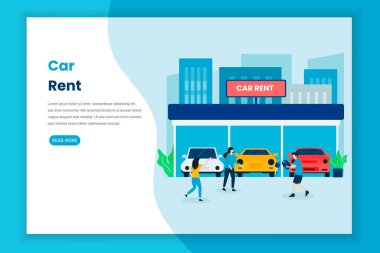 Araba kirası iniş sayfası illüstrasyonu. Bu tasarım web siteleri, iniş sayfaları, UI, mobil uygulamalar, posterler, afişler için kullanılabilir