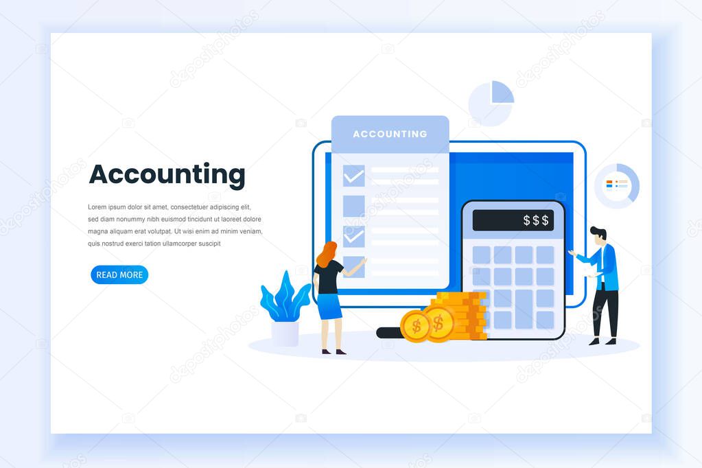 Accounting concept illustration landing page. This design can be used for websites, landing pages, UI, mobile applications, posters, banners