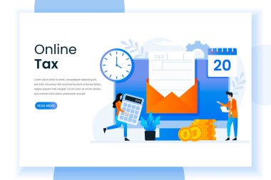 Çevrimiçi vergi indirimi sayfası illüstrasyonu. Bu tasarım web siteleri, iniş sayfaları, UI, mobil uygulamalar, posterler, afişler için kullanılabilir