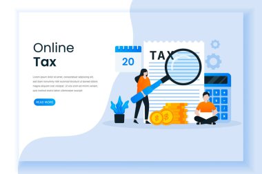 Çevrimiçi vergi ödeme illüstrasyon kavramı. Bu tasarım web siteleri, iniş sayfaları, UI, mobil uygulamalar, posterler, afişler için kullanılabilir
