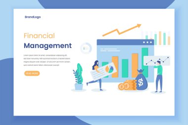 Finansal yönetimin modern daire tasarımı kavramı. Bu tasarım web siteleri, iniş sayfaları, UI, mobil uygulamalar, posterler, afişler için kullanılabilir
