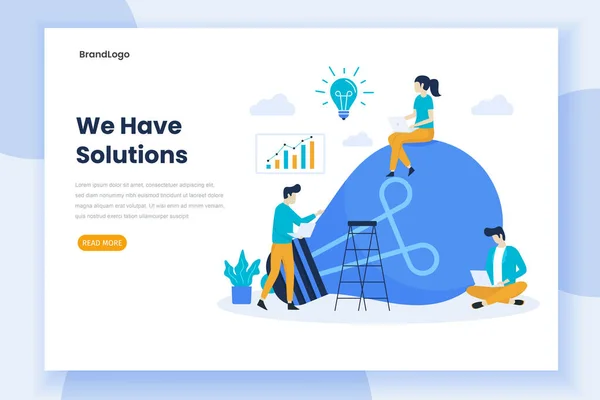 Plantilla Landing Page Soluciones Empresariales Diseño Plano Moderno Para Sitios — Archivo Imágenes Vectoriales