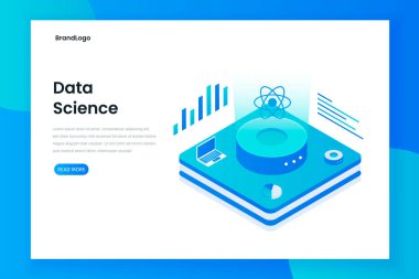 İzometrik vektör çiziminde veri bilimi teknolojisi. Web siteleri, iniş sayfaları, mobil uygulamalar, posterler ve afişler için resim
