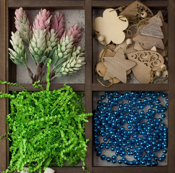 Christmas background with a collection of Christmas decorations 