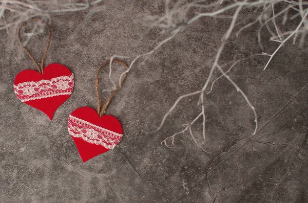 Holiday background for Valentine's Day on a gray cement backgrou