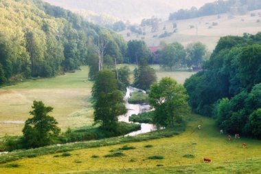 Nehir Brenz bir güneşli yaz sabahı Eselsburger Valley (Eselsburger Tal)