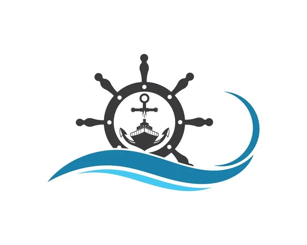 Vetor de direção ícone logotipo do navio de navegação marítima náutica —  Vetores de Stock