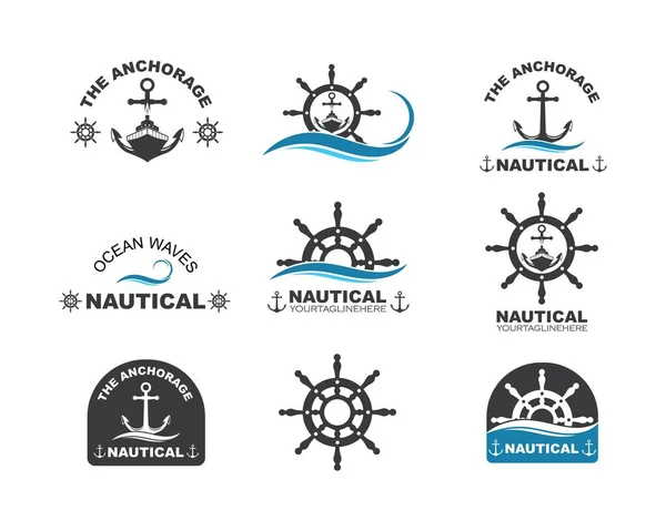 Vetor de direção ícone logotipo do navio de navegação marítima náutica — Vetor de Stock