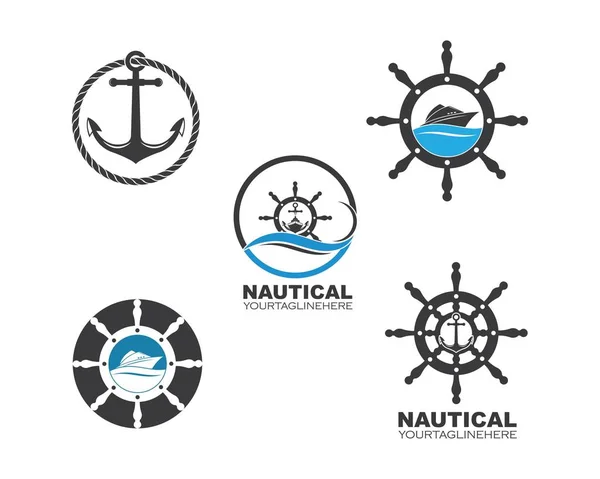 Vetor de direção ícone logotipo do navio de navegação marítima náutica — Vetor de Stock