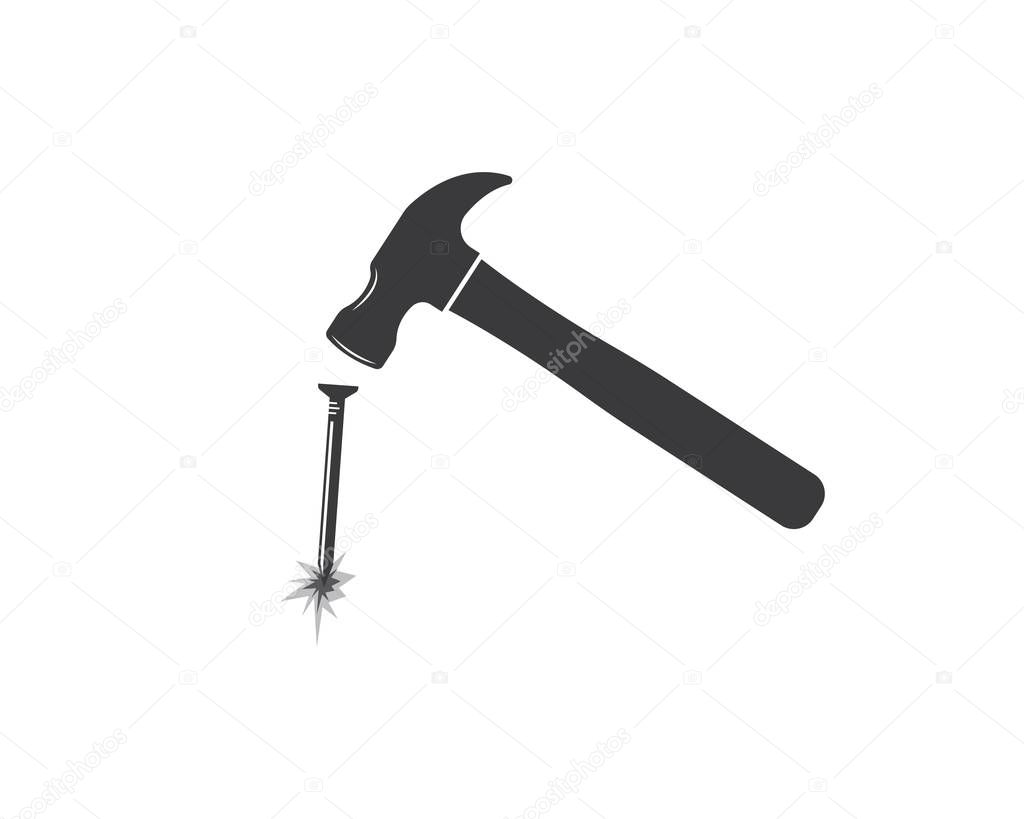 Hummer and metal nail  icon logo vector illustration design template