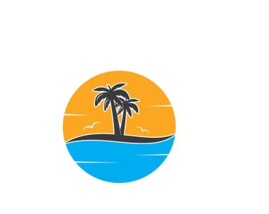 Yaz ve seyahat logosu vektör illüstrasyon palmiye ağacı simgesi