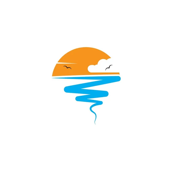 Ola sol logotipo icono vector ilustración diseño — Vector de stock