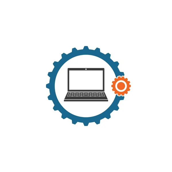 Laptop Gear Logo Icon Vector Illustration Design — Stock Vector