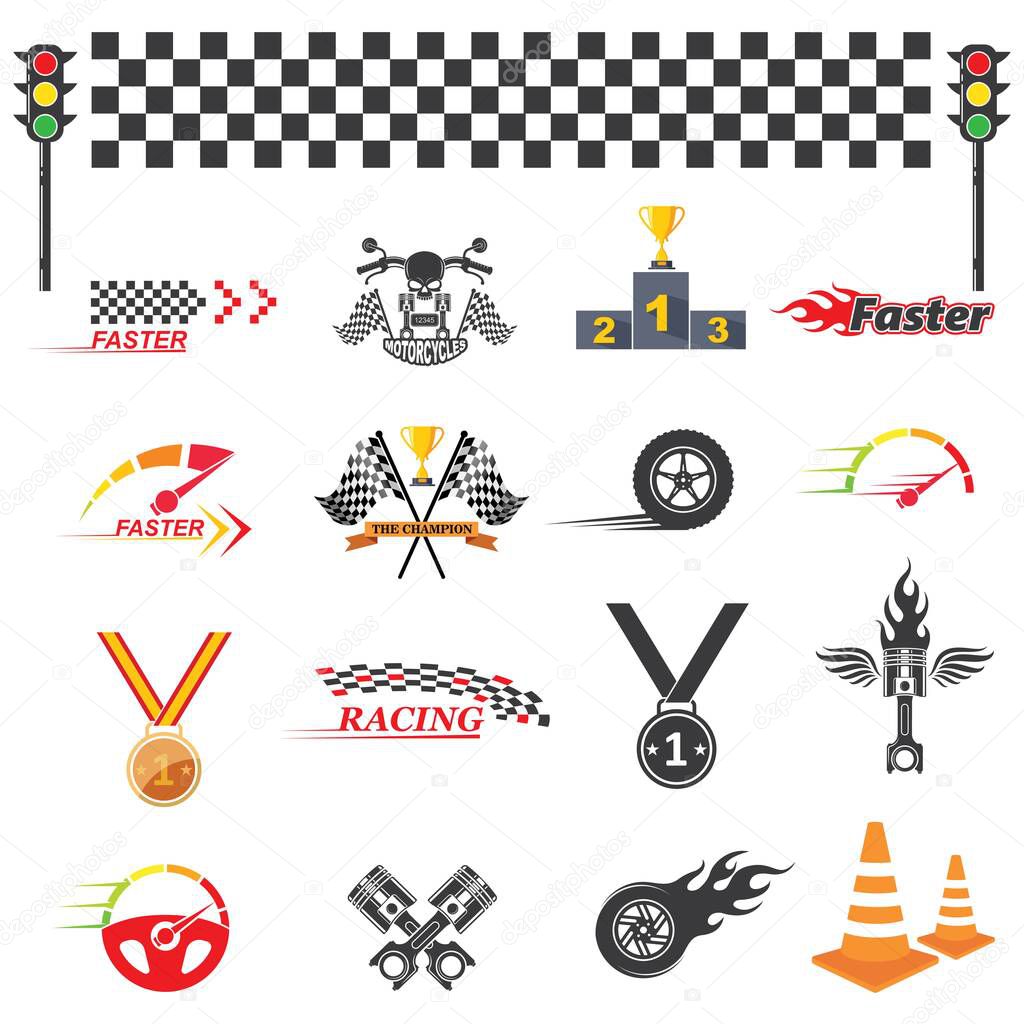 icon set of automotive racing sport vector illlustration design template