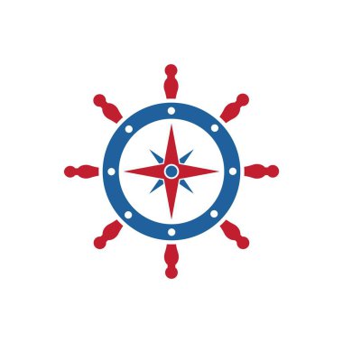 Denizcilik çiziminin pusula vektör logo simgesine sahip dümen gemisi
